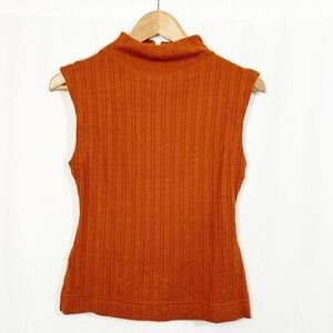 Free People Ribbed Sleeveless Mock Neck Top in Orange